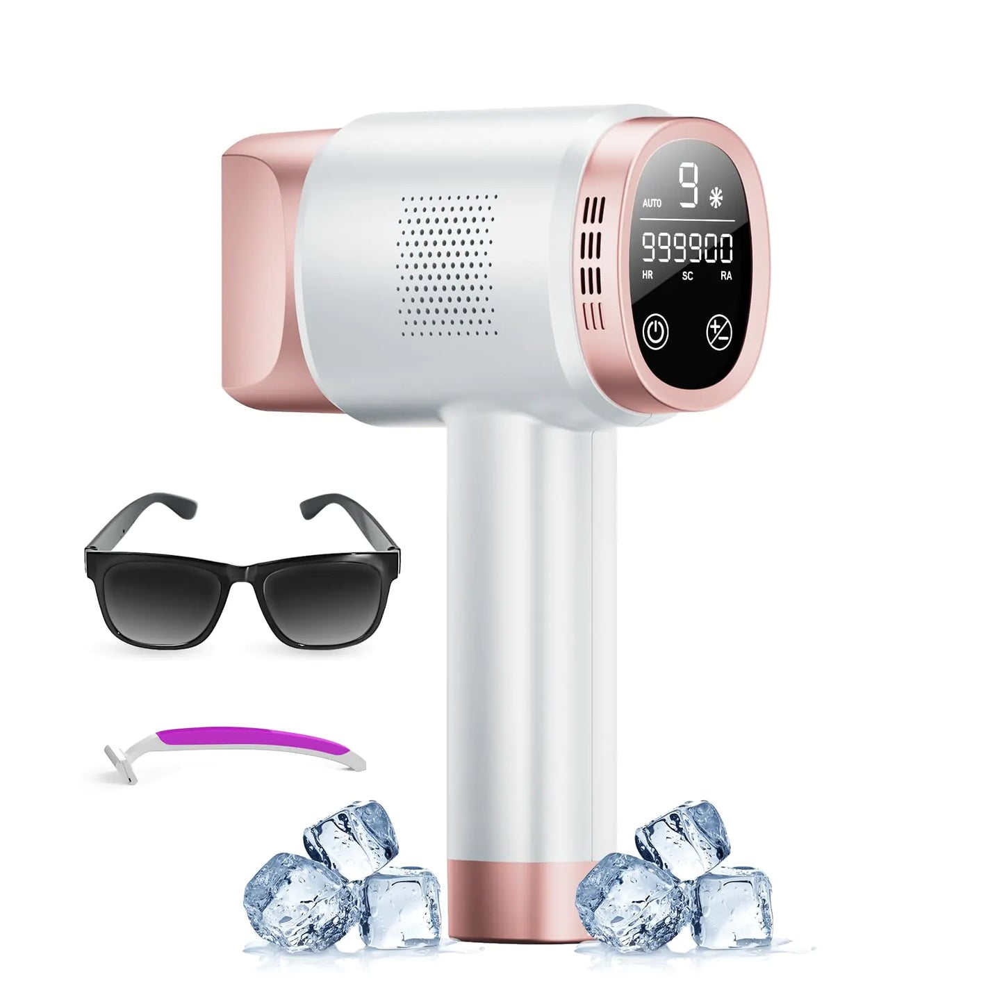 Aopvui Laser Hair Removal for Women and Men IPL with Ice-Cooling System for Nearly Painless And Long-Lasting Result At-Home Permanent Hair Removal Device 999999 Flashes for Whole Body Use